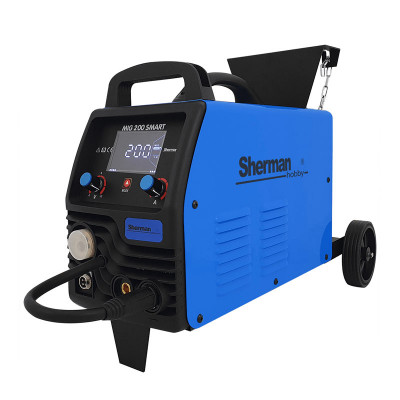 Инверторен заваръчен апарат Sherman MIG 200 SMART с колела и рафт за бутилка