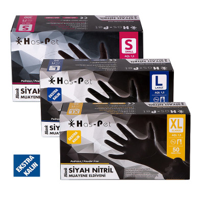 Плътни еднократни ръкавици от нитрил без пудра Haspet, черни (50 бр.)