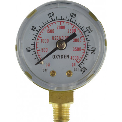 Манометър за редуцир-вентил за Кислород 0-280 bar, Ф50mm M10x1