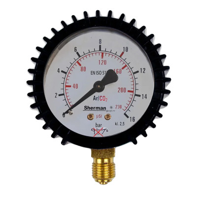 Манометър за редуцир вентил за Ar/CO₂ Turbo,  Ø 63 mm, 16 bar, M12x1.5 RH
