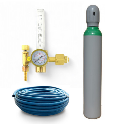 Комбо Стоманена бутилка за Aргон - пълна, капацитет 8 литра с Редуцир вентил с флоуметър и маркуч 2м