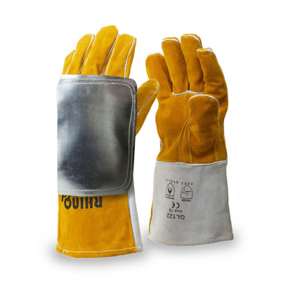 Ръкавици за заварчици с KEVLAR GL122 + Кожен щит за ръце с алуминиево фолио (1 бр.)