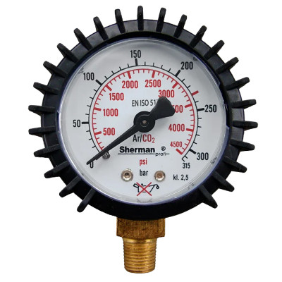Манометър за редуцир вентил Ar/CO₂ (MIX),  Ø 50 mm, 315 bar