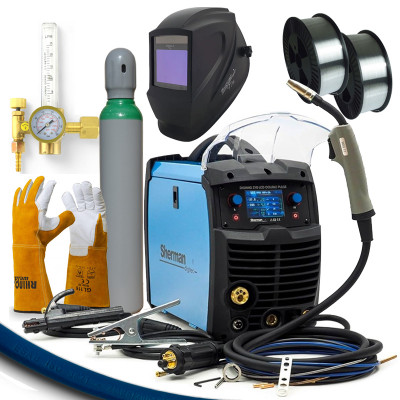 Стартов Комбо продукт за заварчици със синергичен инверторен заваръчен апарат Sherman DIGIMIG 210 LCD DOUBLE PULSE за алуминий