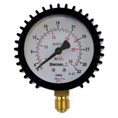 Манометър за редуцир вентил Ar/CO₂ (MIX) Turbo,  Ø 63 mm,  0-32 l/min, 1/4″RH