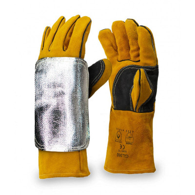 Ръкавици за заварчици с KEVLAR GL060 + Кожен щит за ръце с алуминиево фолио (1 бр.)