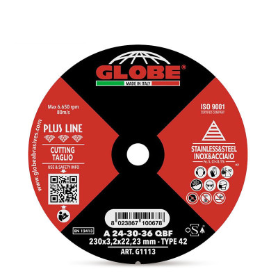 GLOBE Диск за рязане на стомана, 230 x 3.2 x 22.23 mm