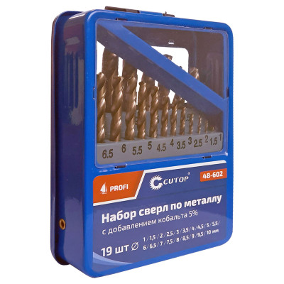Комплект свредла за метал с 5% кобалт в метална кутия, 1-10 мм (през 0.5 мм), 19 бр.