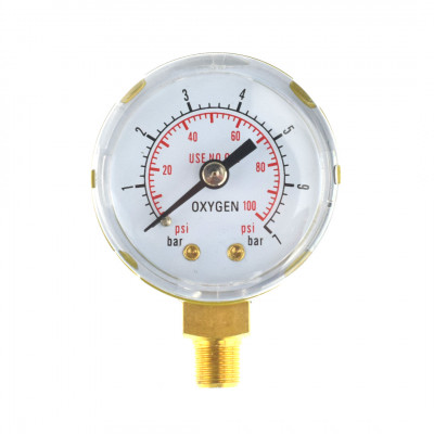 Манометър за редуцир-вентил за Кислород 0-7 bar, Ф50mm M10x1