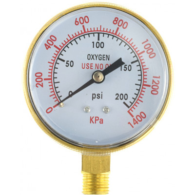 Манометър за редуцир-вентил за Кислород 0-200 psi, Ф70mm M14x1,5