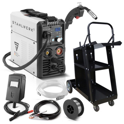 Комбо продукт за заварчици със STAHLWERK Заваръчен апарат 5в1 MIG/MAG 160 M и количка